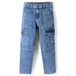 Pine Kids Denim Woven Full Length Cut & Sew Solid Color Jeans with Pocket - Blue