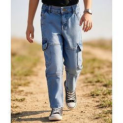 Pine Kids Denim Woven Cut N Sew Jeans With Pockets - Blue