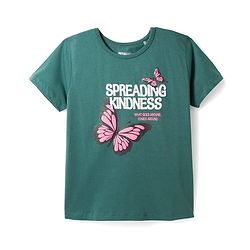 Pine Kids Single Jersey Knit Half Sleeves T-Shirt & Pyjama Night Suit With Butterfly Print - Green & Pink