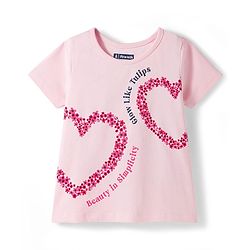 Pine Kids Single Jersey Knit Half Sleeves Top & Pajama Night Suit With Floral Print - Pink