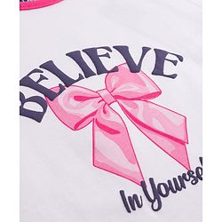 Pine Kids Single Jersey Knit Half Sleeves T-Shirt & Pyjama Night Suit with Bow & Camouflage Print - White