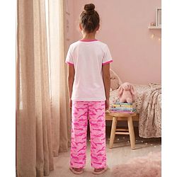Pine Kids Single Jersey Knit Half Sleeves T-Shirt & Pyjama Night Suit with Bow & Camouflage Print - White