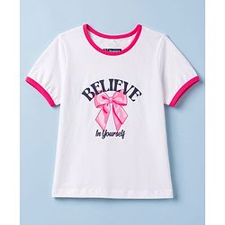 Pine Kids Single Jersey Knit Half Sleeves T-Shirt & Pyjama Night Suit with Bow & Camouflage Print - White