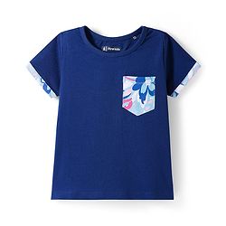 Pine Kids Single Jersey Knit Half Sleeves T-Shirt & Pajama Night Suit With Floral Print - Navy Blue