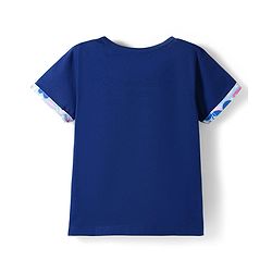Pine Kids Single Jersey Knit Half Sleeves T-Shirt & Pajama Night Suit With Floral Print - Navy Blue