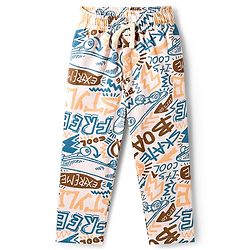 Pine Kids Cotton Knit Half Sleeves T-Shirt & Pyjama Co-ord Night Suit With Graffiti Print - White