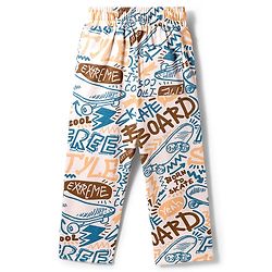 Pine Kids Cotton Knit Half Sleeves T-Shirt & Pyjama Co-ord Night Suit With Graffiti Print - White
