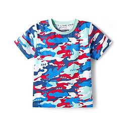 Pine Kids Cotton Knit Half Sleeves T-Shirt & Pyjama Co-ord Night Suit With Camouflage Print - White