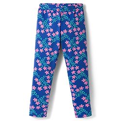Pine Kids Cotton Lycra Knit Leggings with Floral Print Pack of 2 - Navy Blue & Pink