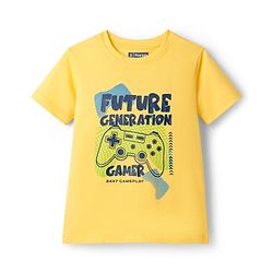 Pine Kids Cotton Knit Half Sleeves Shorts Night Suit With Text Print - Yellow