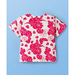 Pine Kids Cotton Knit Half Sleeves Shorts Night Suit With Floral Print - White & Red