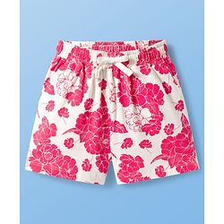 Pine Kids Cotton Knit Half Sleeves Shorts Night Suit With Floral Print - White & Red