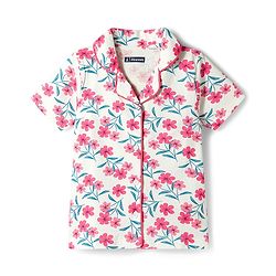 Pine Kids Cotton Knit Half Sleeves Shirt & Capri Night Suit With Floral Print - White