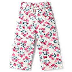 Pine Kids Cotton Knit Half Sleeves Shirt & Capri Night Suit With Floral Print - White