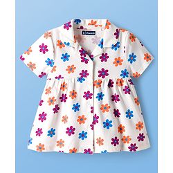 Pine Kids Cotton Knit Half Sleeves T-Shirt & Capri Night Suit With Floral Print - White