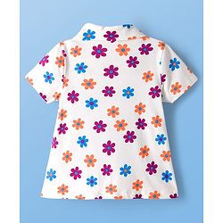 Pine Kids Cotton Knit Half Sleeves T-Shirt & Capri Night Suit With Floral Print - White