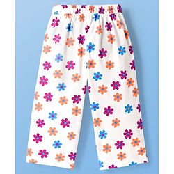 Pine Kids Cotton Knit Half Sleeves T-Shirt & Capri Night Suit With Floral Print - White