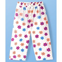Pine Kids Cotton Knit Half Sleeves T-Shirt & Capri Night Suit With Floral Print - White
