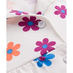 Pine Kids Cotton Knit Half Sleeves T-Shirt & Capri Night Suit With Floral Print - White