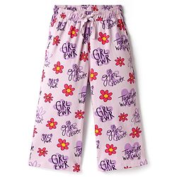 Pine Kids Cotton Knit Half Sleeves Capri Night suit With Floral Print - Lavender