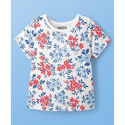 Pine Kids Cotton Knit Half Sleeves Co-Ord Capri Night Suit with Floral Print - White