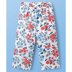 Pine Kids Cotton Knit Half Sleeves Co-Ord Capri Night Suit with Floral Print - White