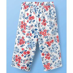 Pine Kids Cotton Knit Half Sleeves Co-Ord Capri Night Suit with Floral Print - White