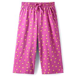 Pine Kids Cotton Knit Half Sleeves Capri Night Suit With Text Print - Lemon