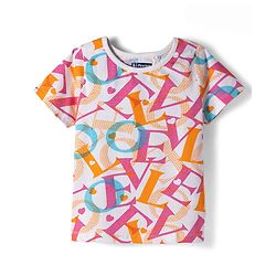 Pine Kids Cotton Knit Half Sleeves Co-ords Capri Night Suit With Text Print - Pink & White