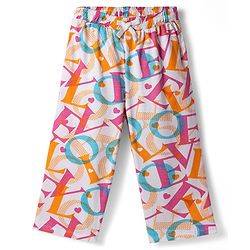 Pine Kids Cotton Knit Half Sleeves Co-ords Capri Night Suit With Text Print - Pink & White