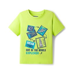 Pine Kids Cotton Knit Half Sleeves Shorts Night Suit with Space Theme Print - Limegreen