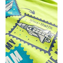 Pine Kids Cotton Knit Half Sleeves Shorts Night Suit with Space Theme Print - Limegreen