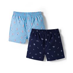 Pine Kids Cambric Woven Boxers With Nautical Theme Print Pack Of 2 - Colour May Vary