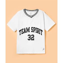 Pine Active Knit Half Sleeves Oversized T-Shirt With Text Print - White