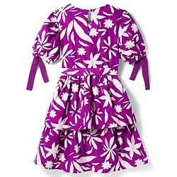 Pine Kids Woven Half Sleeves Floral Printed Layered Frock - Purple
