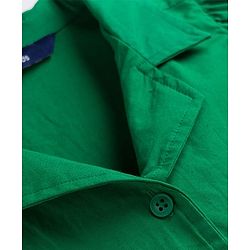 Pine Kids Poplin Woven Half Puffed Sleeves Solid Color Front Open Dress with Belt - Green