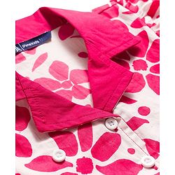 Pine Kids Woven Frill Sleeves Floral Printed Frock with Belt - Dark PInk