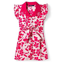 Pine Kids Woven Frill Sleeves Floral Printed Frock with Belt - Dark PInk