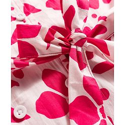 Pine Kids Woven Frill Sleeves Floral Printed Frock with Belt - Dark PInk