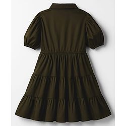Pine Kids Cotton Woven Half Sleeves Solid Frock - Olive Green