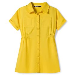Pine Kids Cotton Woven Half Sleeves Solid Shirt Style Frock - Yellow