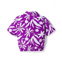 Pine Kids Cotton Woven Half Sleeves Top with Tropical Theme Print - Purple