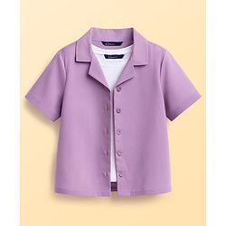 Pine Kids Cotton Woven Half Sleeves Solid Colour Shirt Style Top With T-Shirt - Lavender
