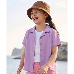 Pine Kids Cotton Woven Half Sleeves Solid Colour Shirt Style Top With T-Shirt - Lavender
