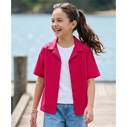 Pine Kids Cotton Woven Half Sleeves Solid Colour Top Style Shirt With T-Shirt - Fuschia
