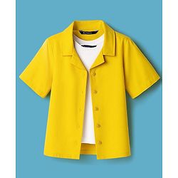 Pine Kids Cotton Woven Half Sleeves Solid Color Top with Inner Tee - Yellow