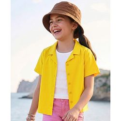 Pine Kids Cotton Woven Half Sleeves Solid Color Top with Inner Tee - Yellow