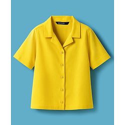 Pine Kids Cotton Woven Half Sleeves Solid Color Top with Inner Tee - Yellow