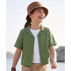 Pine Kids Cotton Woven Half Sleeves Solid Color Top & Inner Tee - Olive Green