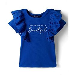 Pine Kids Cotton Lycra Knit Half Sleeves Top With Text Print - Royal Blue